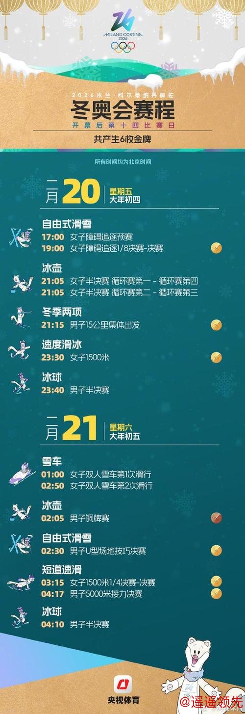 将产生116金 米兰冬奥会赛程日历一键收藏
